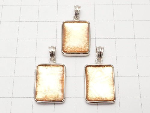 Meteorite rectangle Pendant 18 x 13 x 6 mm pink gold Silver 925