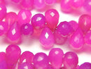 [Video]High Quality Fuchsia Pink Chalcedony AAA Drop Faceted Briolette 8x5mm half or 1strand (58pcs)