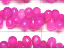 [Video]High Quality Fuchsia Pink Chalcedony AAA Drop Faceted Briolette 8x5mm half or 1strand (58pcs)