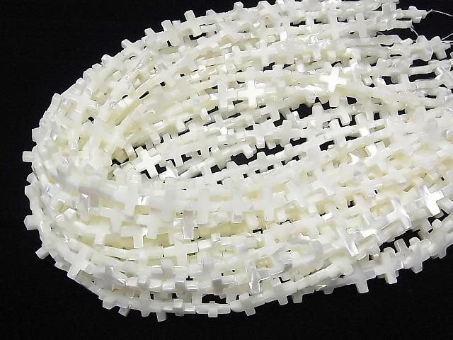[Video] Mother of Pearl MOP White Cross 12x12mm 1strand beads (aprx.15inch/36cm)