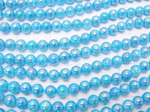 1strand $7.79! Flash Light Blue Color Cracked Crystal Round 6mm 1strand beads (aprx.15inch / 36cm)