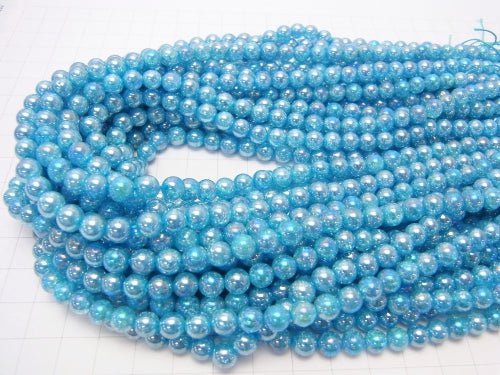 1strand $7.79! Flash Light Blue Color Cracked Crystal Round 6mm 1strand beads (aprx.15inch / 36cm)