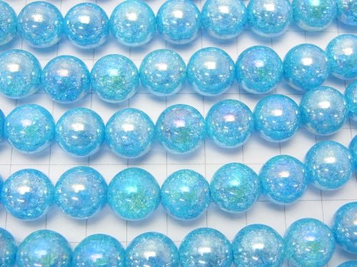 Flashlight Blue Color Cracked Crystal Round 12mm half or 1strand beads (aprx.15inch / 36cm)