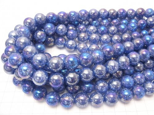 Flash Blue Color Cracked Crystal Round 12mm half or 1strand beads (aprx.14inch / 35cm)