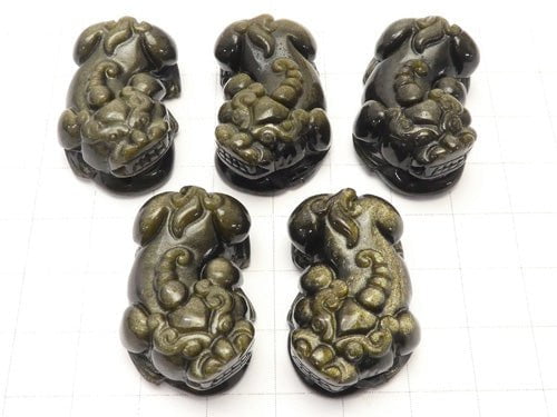 Golden Sheen Obsidian AAA Pixiu Carving 30 x 18 x 12 mm 1 pair $9.79!