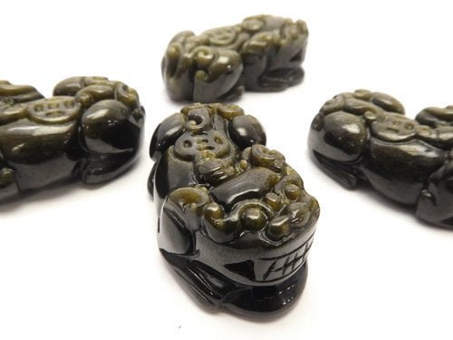 Golden Obsidian AAA Pixiu Carving 33x18x13mm 1pair