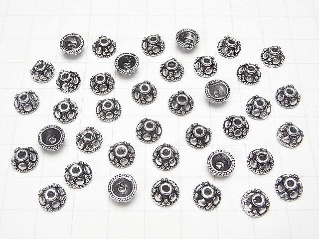 Silver 925 Bead Caps 8x8x4mm Oxidized Finish 2pcs