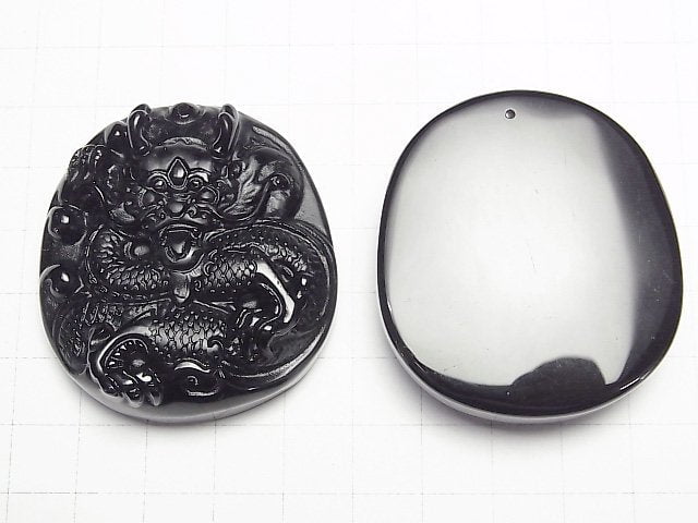 [Video] Dragon's Carved! Black Obsidian AAA Plate 1pc