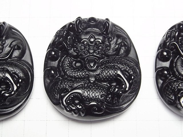 [Video] Dragon's Carved! Black Obsidian AAA Plate 1pc