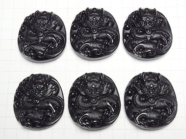 [Video] Dragon's Carved! Black Obsidian AAA Plate 1pc