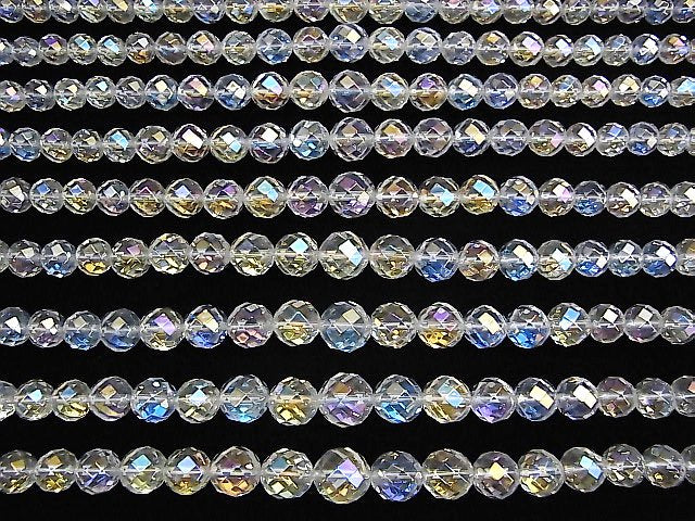 Aqua Crystal 64 Faceted Round 6 - 12 mm size gradation 1 strand beads (aprx.15 inch / 38 cm)