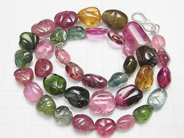 [Video] [One of a kind] Top Quality Multicolor Tourmaline AAAA Rough Nugget Necklace NO.3