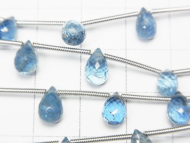 [Video] High Quality Santa Maria Aquamarine AAA + Drop Faceted Briolette 1strand beads (aprx.5inch / 13cm)