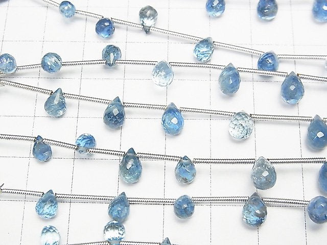 [Video] High Quality Santa Maria Aquamarine AAA + Drop Faceted Briolette 1strand beads (aprx.5inch / 13cm)
