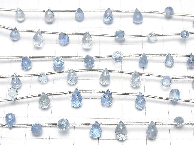 [Video] High Quality Aquamarine AAA+ Drop  Faceted Briolette  1strand beads (aprx.5inch/12cm)