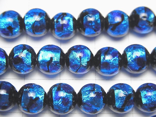 [Video] Lampwork Beads Round 8mm [Blue x Light Blue] 1/4 or 1strand beads (aprx.15inch/36cm)