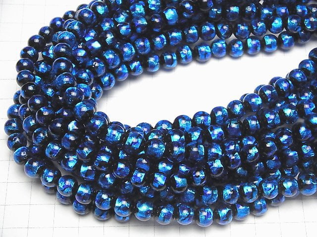 [Video] Lampwork Beads Round 8mm [Blue x Light Blue] 1/4 or 1strand beads (aprx.15inch/36cm)