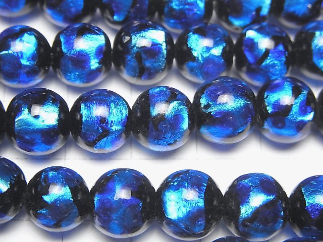 [Video] Lampwork Beads Round 10mm [Blue x Light Blue] 1/4 or 1strand beads (aprx.15inch/36cm)