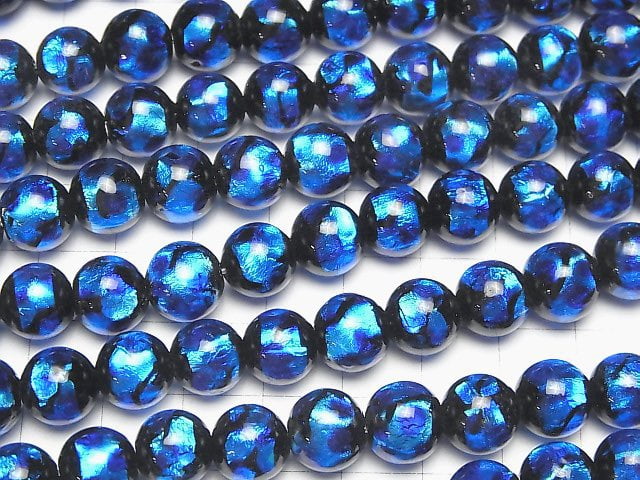 [Video] Lampwork Beads Round 10mm [Blue x Light Blue] 1/4 or 1strand beads (aprx.15inch/36cm)