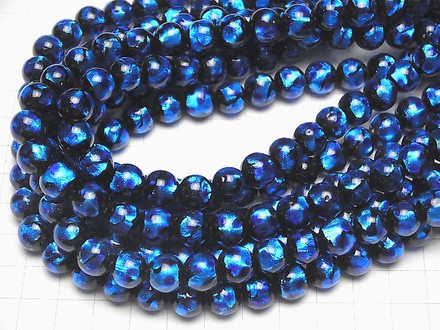 [Video] Lampwork Beads Round 10mm [Blue x Light Blue] 1/4 or 1strand beads (aprx.15inch/36cm)