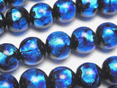 [Video] Lampwork Beads Round 12mm [Blue x Light Blue] 1/4 or 1strand beads (aprx.13inch/32cm)