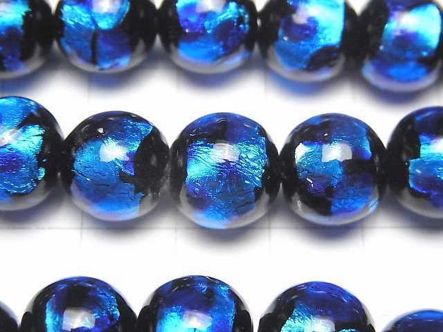 [Video] Lampwork Beads Round 12mm [Blue x Light Blue] 1/4 or 1strand beads (aprx.13inch/33cm)