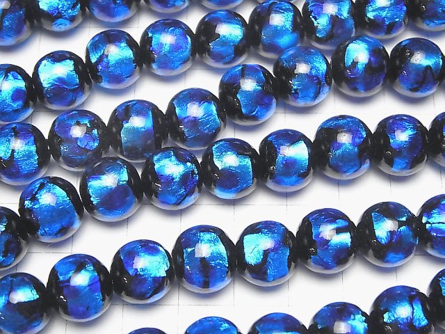[Video] Lampwork Beads Round 12mm [Blue x Light Blue] 1/4 or 1strand beads (aprx.13inch/33cm)