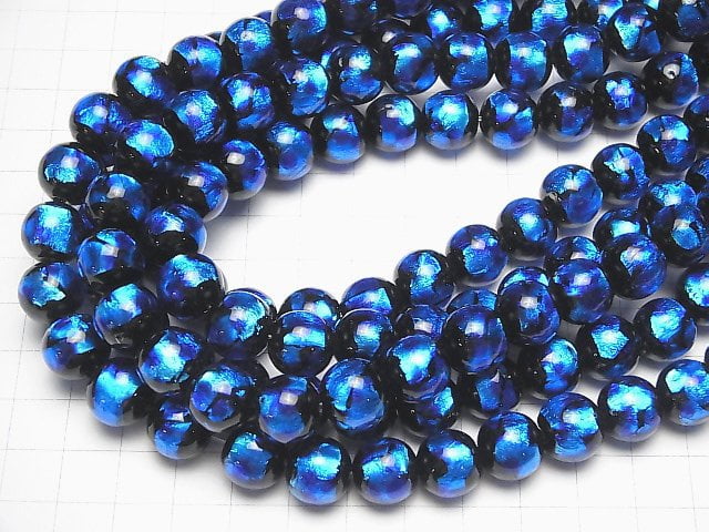 [Video] Lampwork Beads Round 12mm [Blue x Light Blue] 1/4 or 1strand beads (aprx.13inch/33cm)