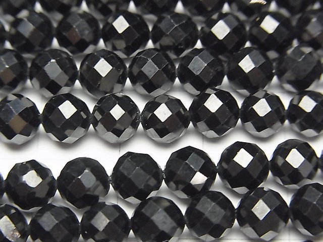 [Video] High Quality! Black Spinel AAA 64Faceted Round 6mm half or 1strand beads (aprx.15inch / 37cm)