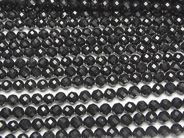 [Video] High Quality! Black Spinel AAA 64Faceted Round 6mm half or 1strand beads (aprx.15inch / 37cm)