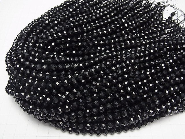 [Video] High Quality! Black Spinel AAA 64Faceted Round 6mm half or 1strand beads (aprx.15inch / 37cm)