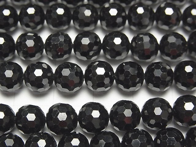 [Video]High Quality! Black Spinel AAA 128Faceted Round 8mm half or 1strand beads (aprx.15inch/36cm)