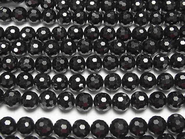 [Video] High Quality! Black Spinel AAA 128Faceted Round 8mm half or 1strand beads (aprx.15inch/37cm)