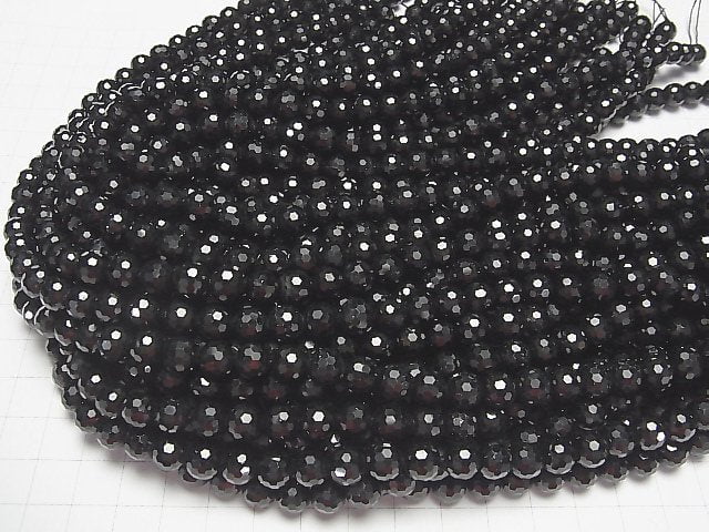 [Video] High Quality! Black Spinel AAA 128Faceted Round 8mm half or 1strand beads (aprx.15inch/37cm)