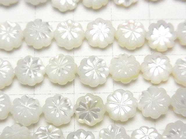 High Quality White Shell (Silver-lip Oyster)AAA Flower (Both Side Finish)8x8x4.5mm 1/4 or 1strand beads (aprx.15inch/37cm)