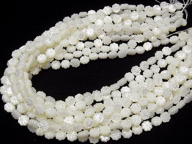 High Quality White Shell (Silver-lip Oyster)AAA Flower (Both Side Finish)8x8x4.5mm 1/4 or 1strand beads (aprx.15inch/37cm)