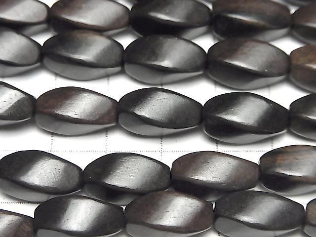 烏木 4切面扭紋 切面米珠 15x8x8毫米 1串珠子 (約15英吋/38厘米)