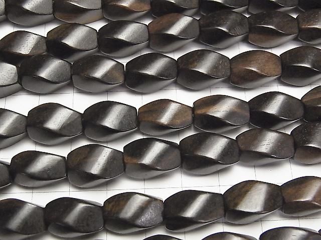 烏木 4切面扭轉 切面米珠 15x10x10mm 一串珠子 (約15英吋/38公分)