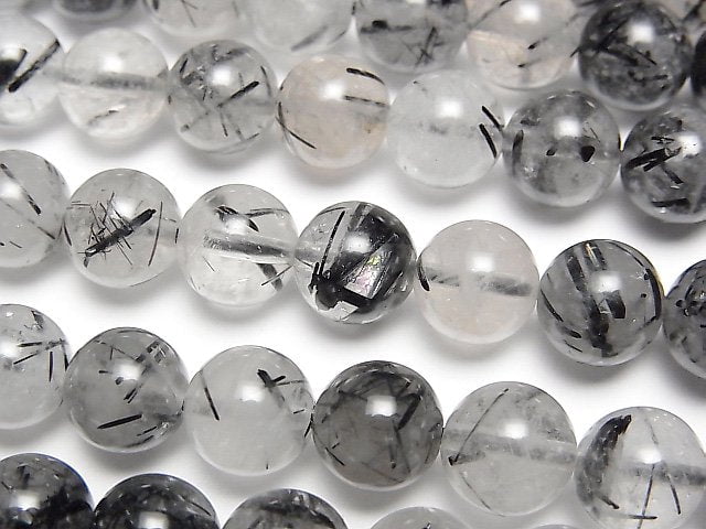 Round, Tourmalinated Quartz Gemstone Beads