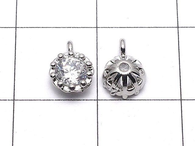 Metal Parts Charm 7x5x3mm Silver Color w / CZ 1pc