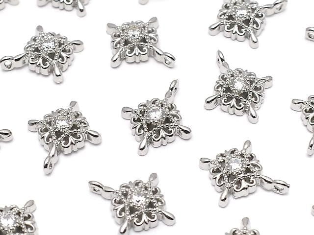 Metal Charm, 12x10mm Cross, Silver Color (with CZ), 2 Pieces