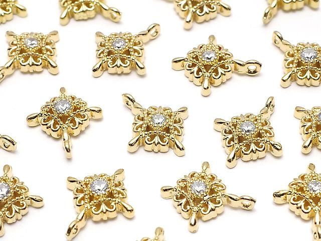 Metal Charm, 12x10mm Cross, Gold Color (with CZ), 2 Pieces