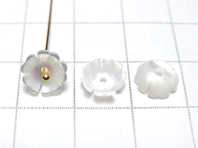 [Video] High-Quality White Shell (Silver-lip Oyster) AAA 3D Flower [6mm][8mm][10mm] Center Hole 4pcs