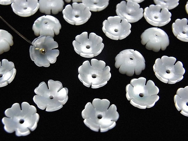 [Video] High quality White Shell (Silver-lip Oyster) AAA Stereoscopic Flower [6 mm] [8 mm] [10 mm] Center hole 4 pcs $3.19