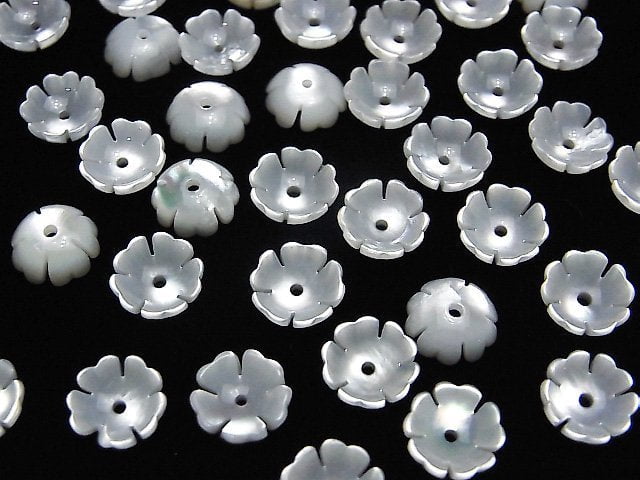 [Video] High-Quality White Shell (Silver-lip Oyster) AAA 3D Flower [6mm][8mm][10mm] Center Hole 4pcs