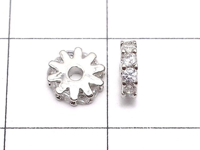 Metal parts Rondelle 6x6x2mm Silver color (with CZ) 2pcs