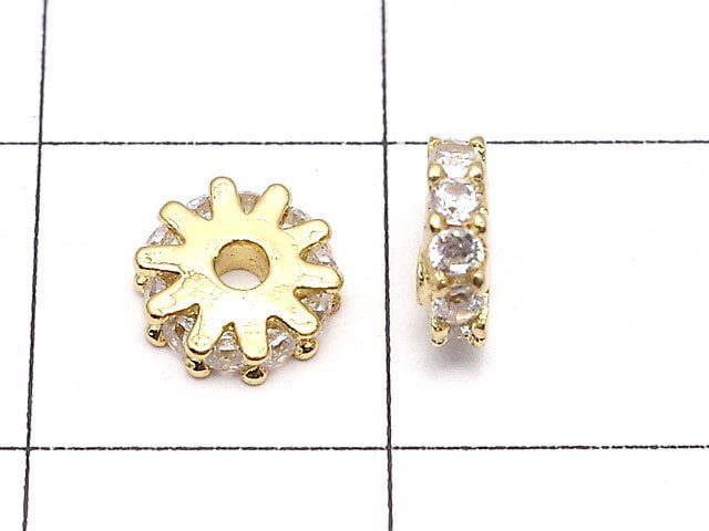 Metal parts Roundel 6x6x2mm Gold color (with CZ) 2pcs