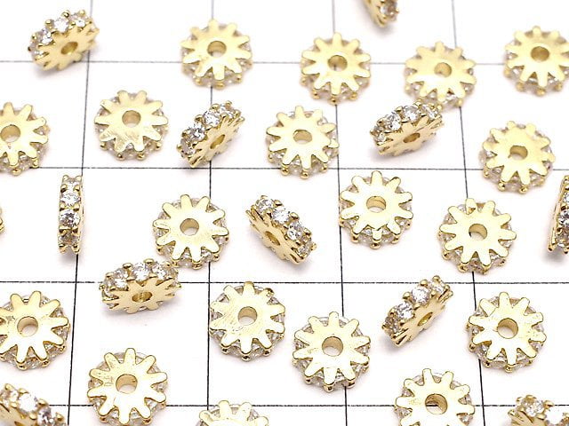 Metal parts Rondelle 6x6x2mm Gold color (with CZ) 2pcs