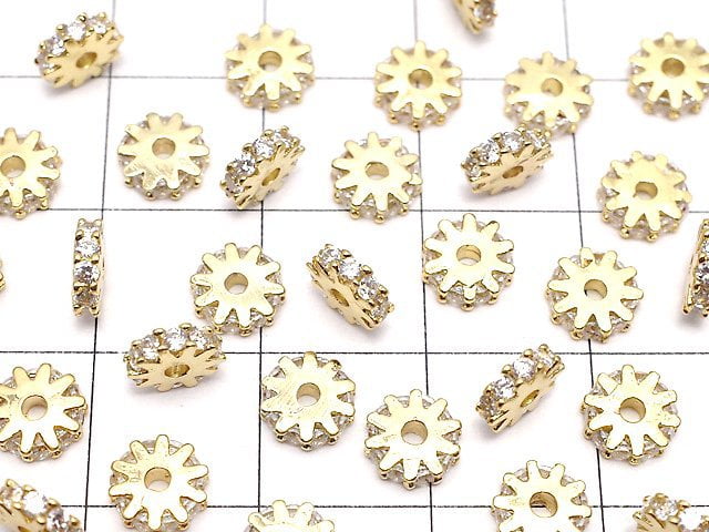 Metal parts Roundel 6x6x2mm Gold color (with CZ) 2pcs