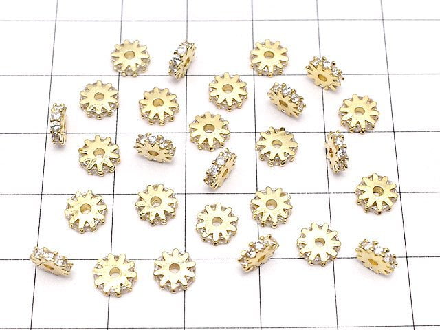 Metal parts Roundel 6x6x2mm Gold color (with CZ) 2pcs